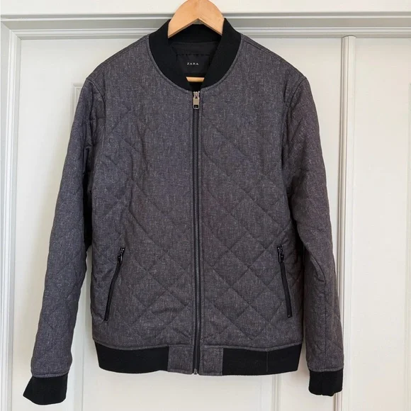 Zara | Jackets & Coats | Zara Mens Charcoal Quilted Bomber Jacket 